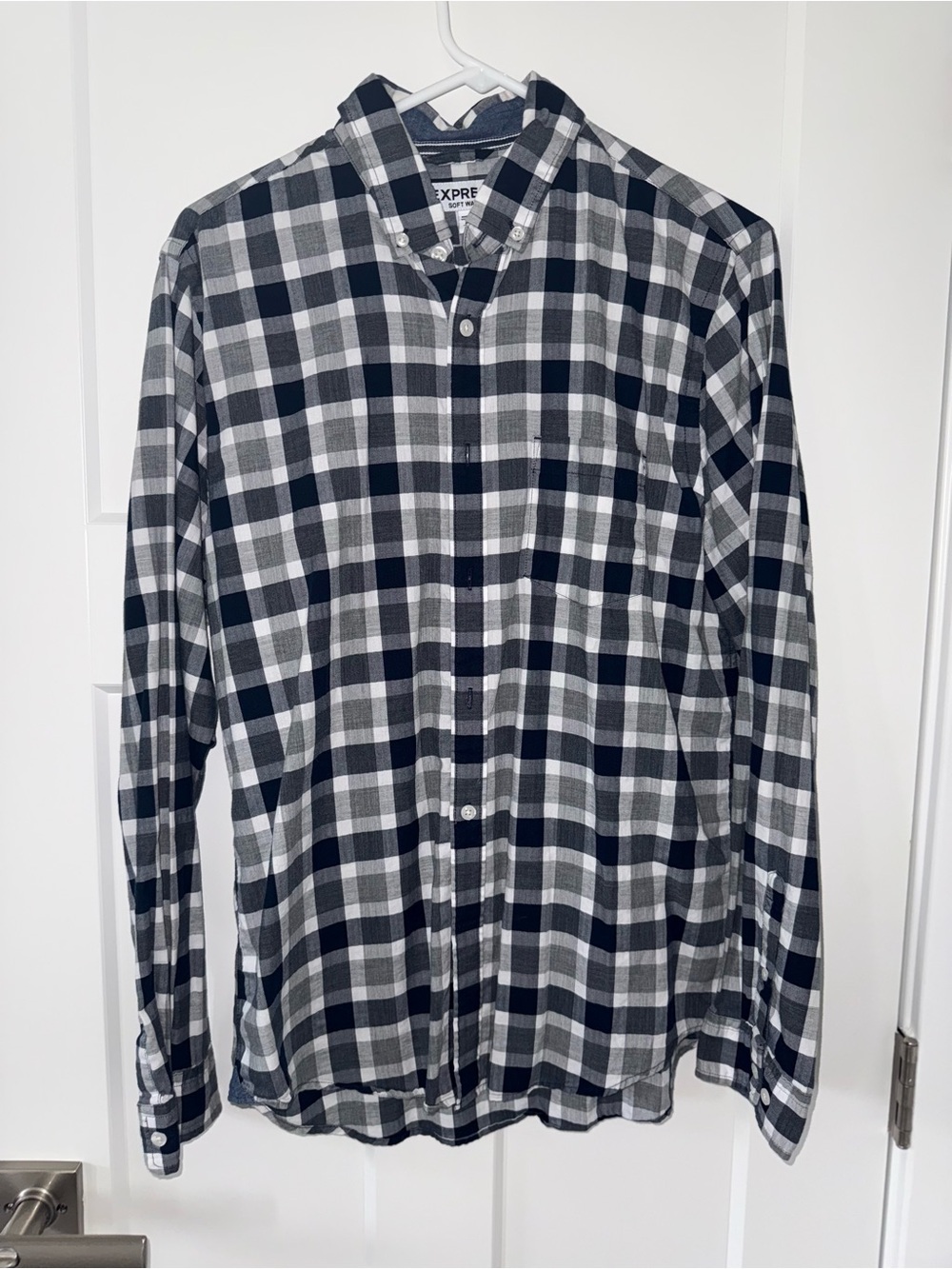 Express Cotton Plaid Shirt in Navy, Gray & White